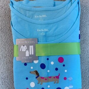 Kim Rogers Blue and Green Pajama Set with Playful Dachshund Design
